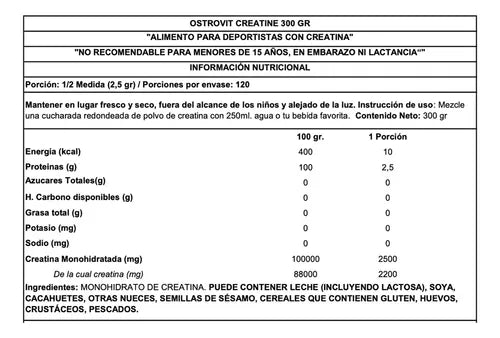 Creatina Monohydratada 300grs 120 Servicios - Ostrovit