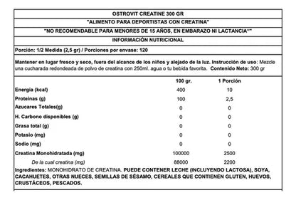 Creatina Monohydratada 300grs 120 Servicios - Ostrovit