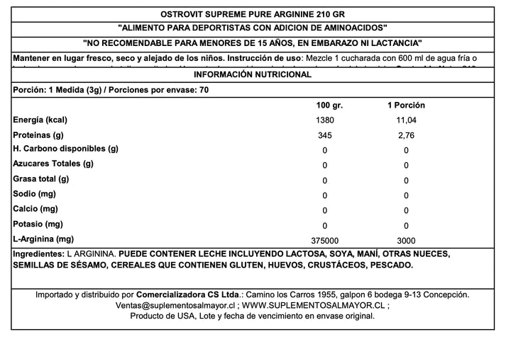 Arginine 210g 70 Servicios - Ostrovit