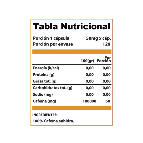 Cafeína Anhidra 50mg Chronos 5.0 120 Cápsulas - WINKLER NUTRITION