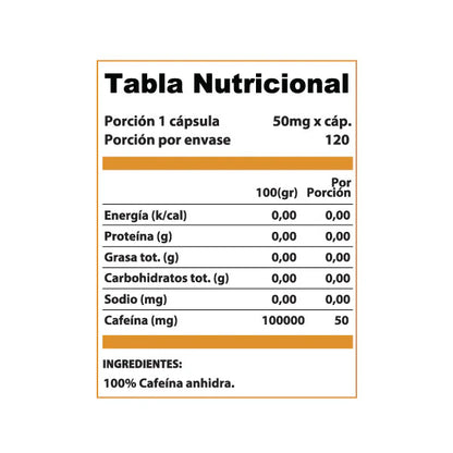 Cafeína Anhidra 50mg Chronos 5.0 120 Cápsulas - WINKLER NUTRITION