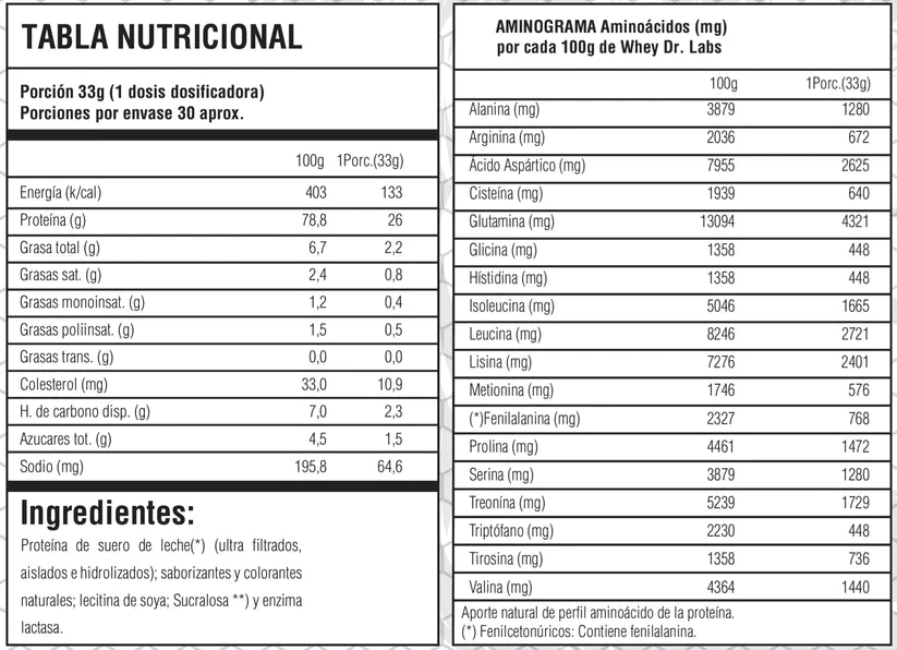 PROTEINA WHEY 100% 30 SERVICIOS - DR LABS