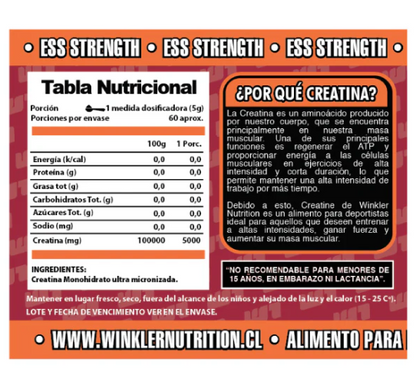 CREATINA MONOHIDRATADA 300GR 60 SERVICIOS - WINKLER NUTRITION