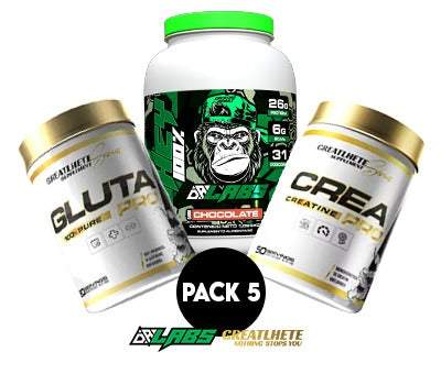 Pack 5 Proteina Whey Dr Labs - Glutamina Pro 80 Servicios Greatlhete - Creatina 50 Serv.