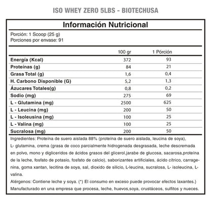 ISO Whey Zero 5 Libras BIOTECHUSA 90 Servicios